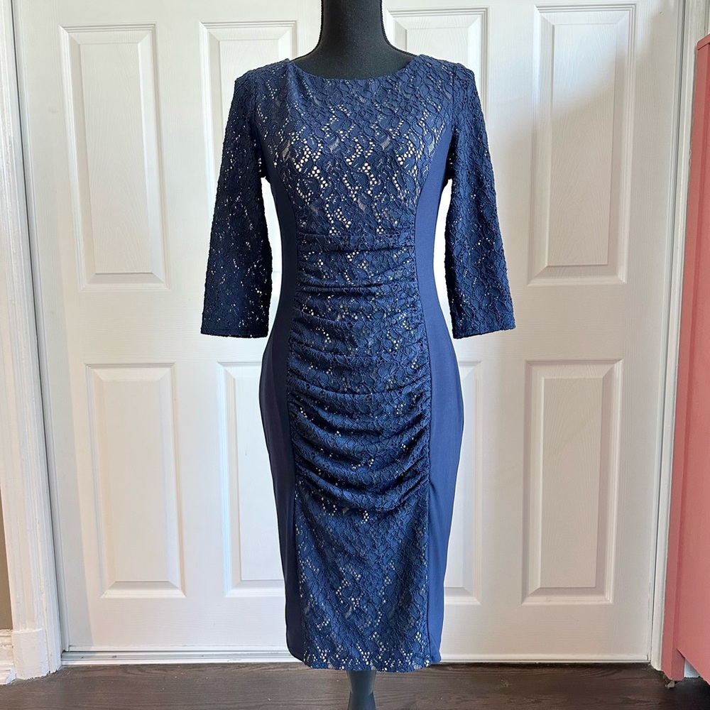 Phase Eight Navy Lace Stretch BodyCon Cocktail Dress